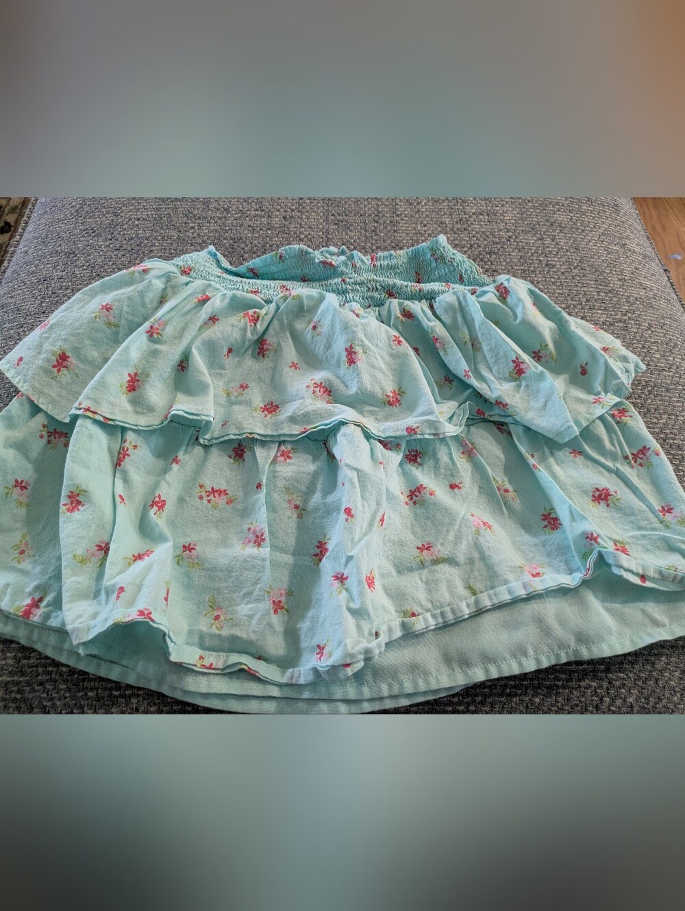 Light Aqua Tiered Floral Skirt